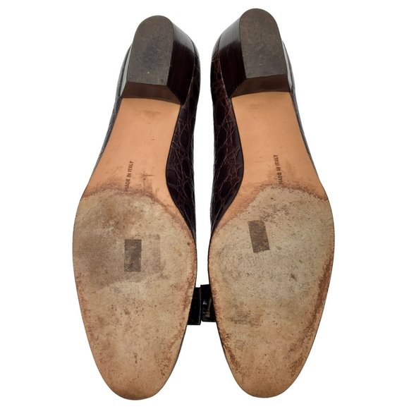 Salvatore Ferragamo Women 8 Brown Crocodile Embossed Leather Dress Vara Bow Heel - Picture 4 of 14